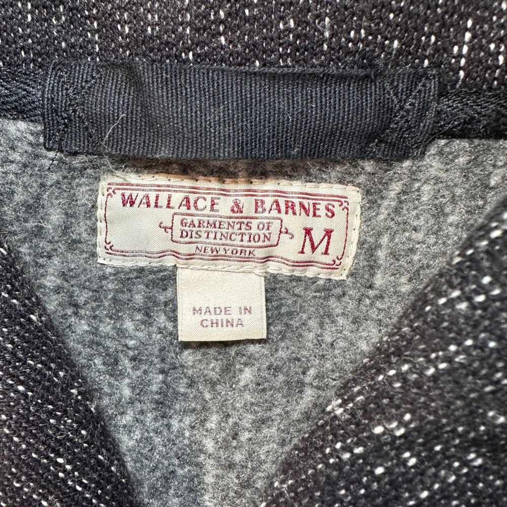 Wallace Barnes Sweater Mens Medium Gray Cardigan Salt Pepper Fleece - Picture 9 of 10